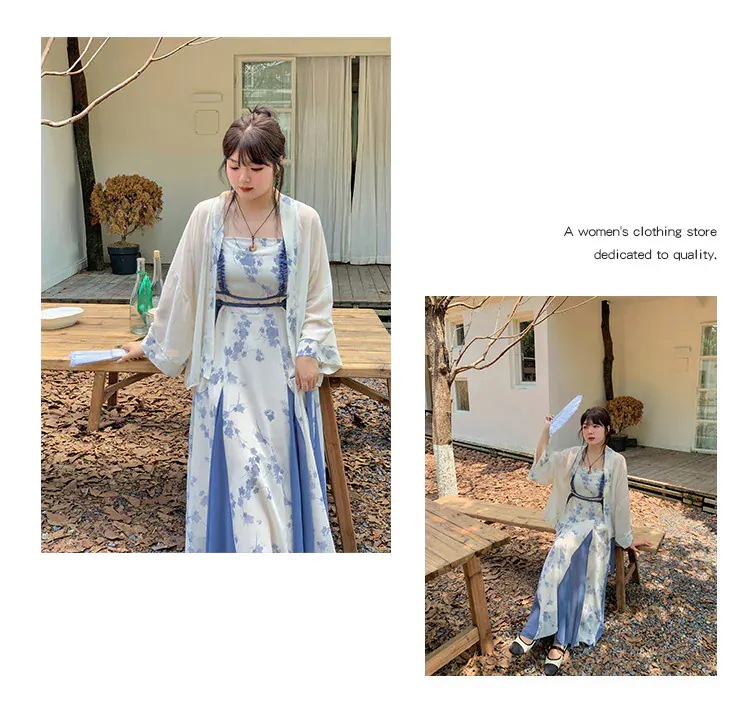 【ぽちゃまに】 夏 2セット 大きいサイズ ブラウス＋キャミワンピース チャイナ風 漢服 体型カバー レディース セットアップ メガ割46