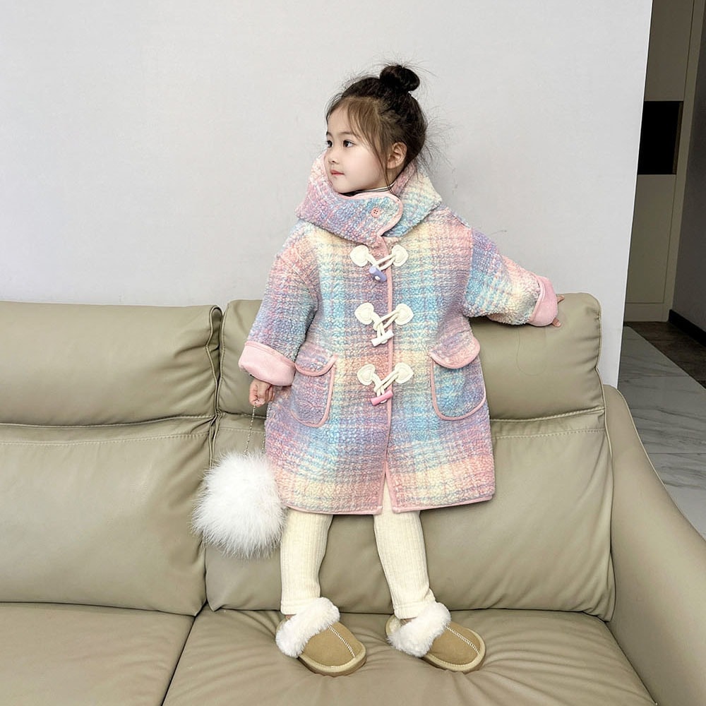 2024秋冬韓国子供服女の子チェック柄ワンピースベルベットコートミドル丈ベビーガールジャケット93 2024秋冬韓国子供服女の子チェック柄ワンピースベルベットコートミドル丈ベビーガールジャケット93