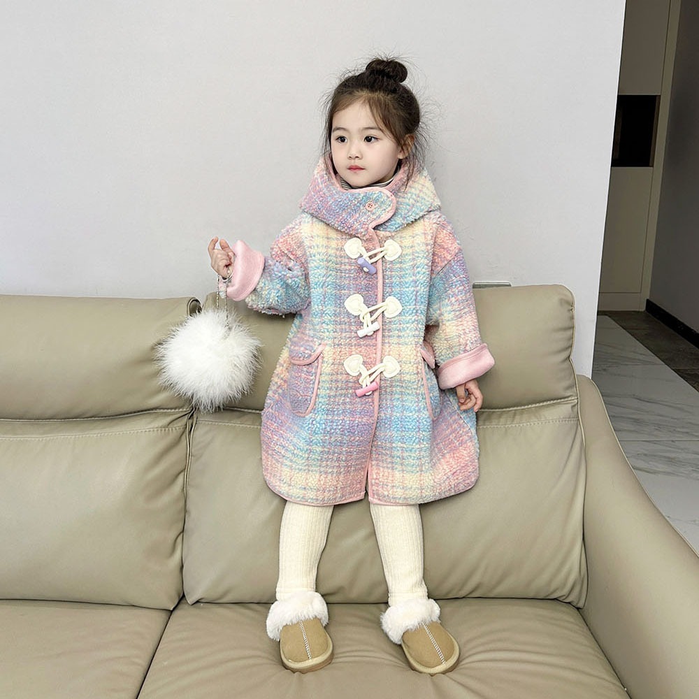2024秋冬韓国子供服女の子チェック柄ワンピースベルベットコートミドル丈ベビーガールジャケット93 2024秋冬韓国子供服女の子チェック柄ワンピースベルベットコートミドル丈ベビーガールジャケット93