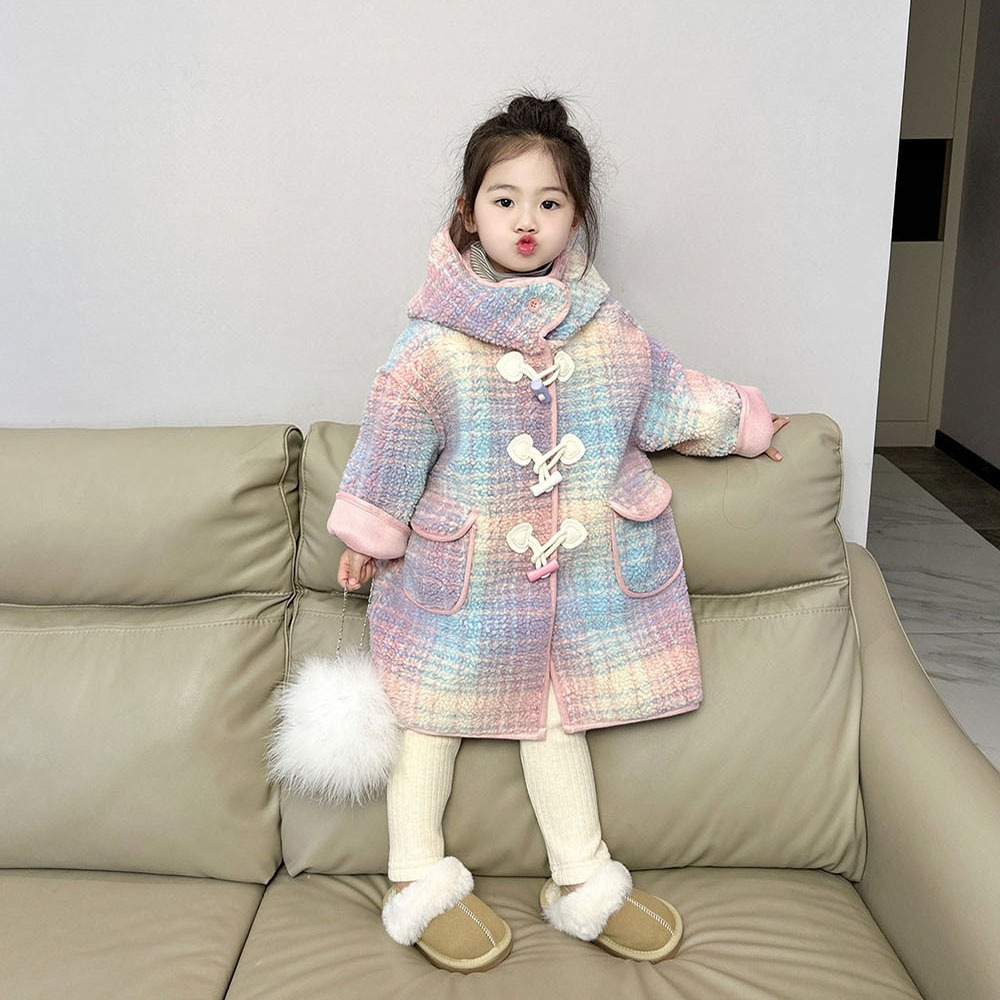 2024秋冬韓国子供服女の子チェック柄ワンピースベルベットコートミドル丈ベビーガールジャケット93 2024秋冬韓国子供服女の子チェック柄ワンピースベルベットコートミドル丈ベビーガールジャケット93