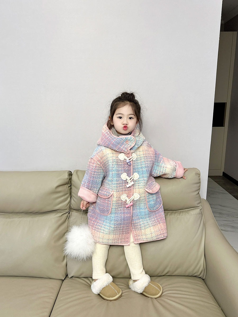2024秋冬韓国子供服女の子チェック柄ワンピースベルベットコートミドル丈ベビーガールジャケット93 2024秋冬韓国子供服女の子チェック柄ワンピースベルベットコートミドル丈ベビーガールジャケット93