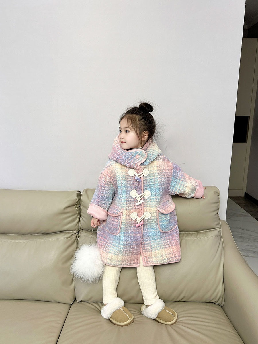 2024秋冬韓国子供服女の子チェック柄ワンピースベルベットコートミドル丈ベビーガールジャケット93 2024秋冬韓国子供服女の子チェック柄ワンピースベルベットコートミドル丈ベビーガールジャケット93