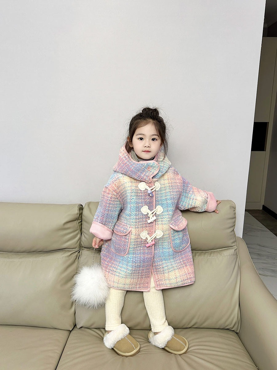 2024秋冬韓国子供服女の子チェック柄ワンピースベルベットコートミドル丈ベビーガールジャケット93 2024秋冬韓国子供服女の子チェック柄ワンピースベルベットコートミドル丈ベビーガールジャケット93