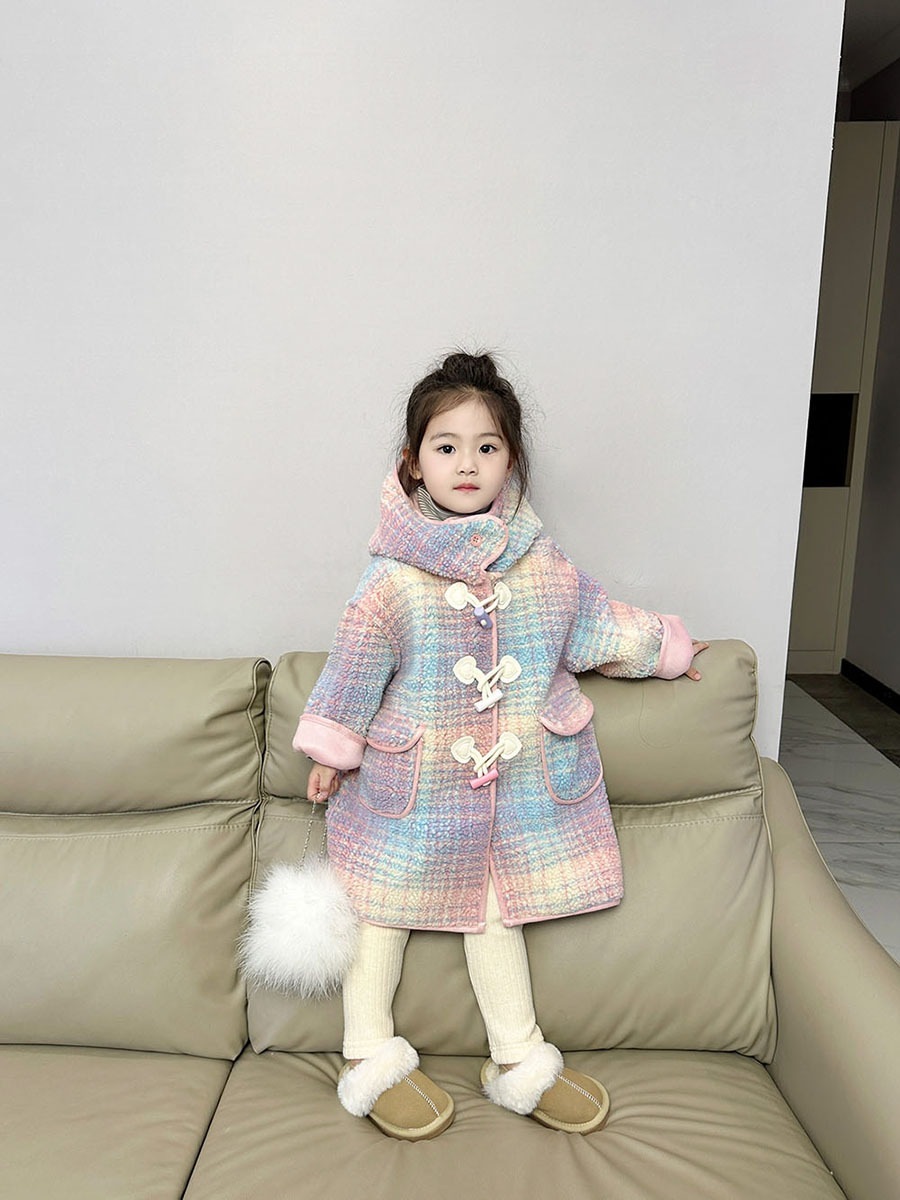 2024秋冬韓国子供服女の子チェック柄ワンピースベルベットコートミドル丈ベビーガールジャケット93 2024秋冬韓国子供服女の子チェック柄ワンピースベルベットコートミドル丈ベビーガールジャケット93