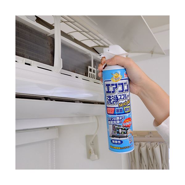 （まとめ） アース製薬らくハピ エアコン洗浄スプレー Nextplus 無香性 420ml 1本 [x5セット]