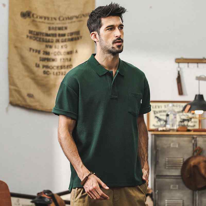 ポロシャツ アメリカ 半袖 メンズ 夏 大きいサイズ 五分袖 Tシャツ トップス ポケット コットンブレンド ホワイト グリーン ダーク グリーン