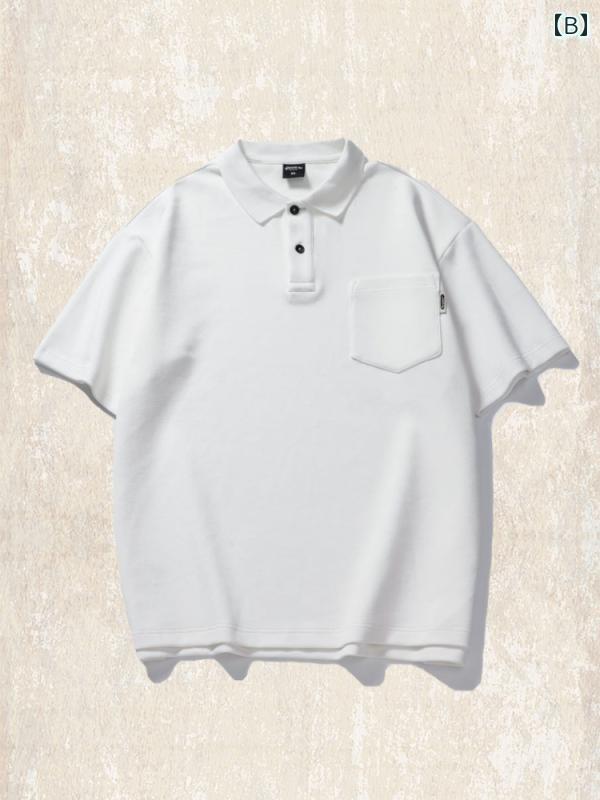 ポロシャツ アメリカ 半袖 メンズ 夏 大きいサイズ 五分袖 Tシャツ トップス ポケット コットンブレンド ホワイト グリーン ダーク グリーン
