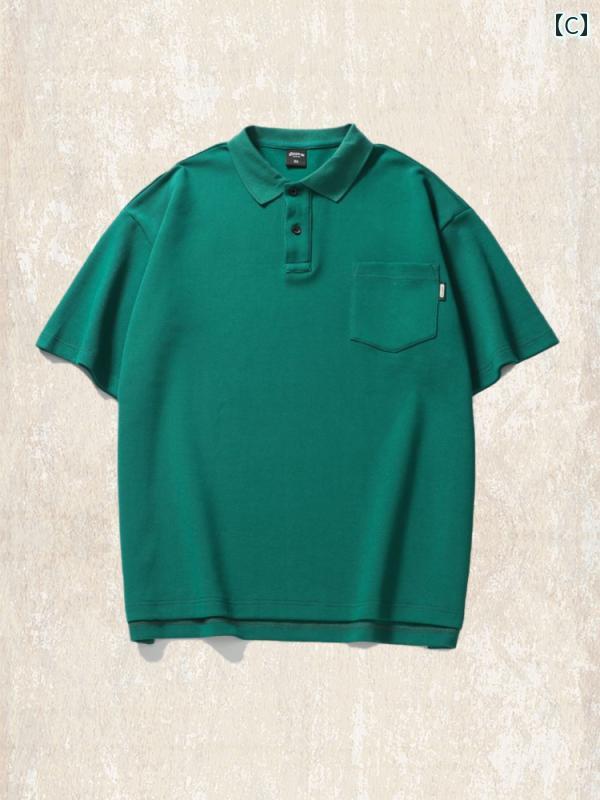ポロシャツ アメリカ 半袖 メンズ 夏 大きいサイズ 五分袖 Tシャツ トップス ポケット コットンブレンド ホワイト グリーン ダーク グリーン
