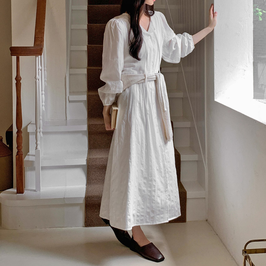 [top0654] 韓国ファッションストラップ パフ ラウンド 半袖 ワンピース