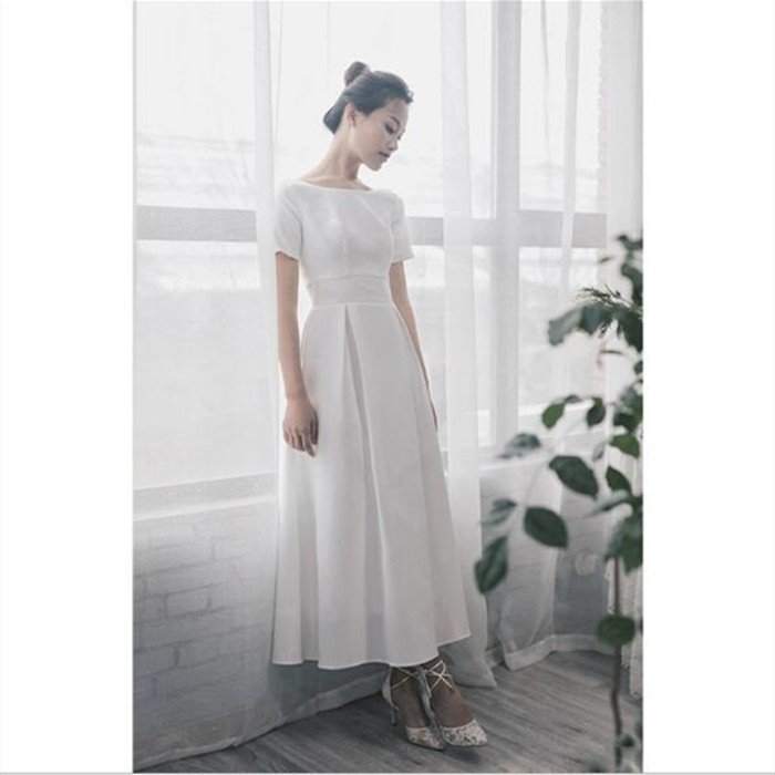 半袖 ミモレ丈 ウェディグドレス 二次会 花嫁 パーティドレス 結婚式 白 ワンピース 演奏会 大きいサイズ 小さいサイズ ドレス 発表会 安い 前撮り