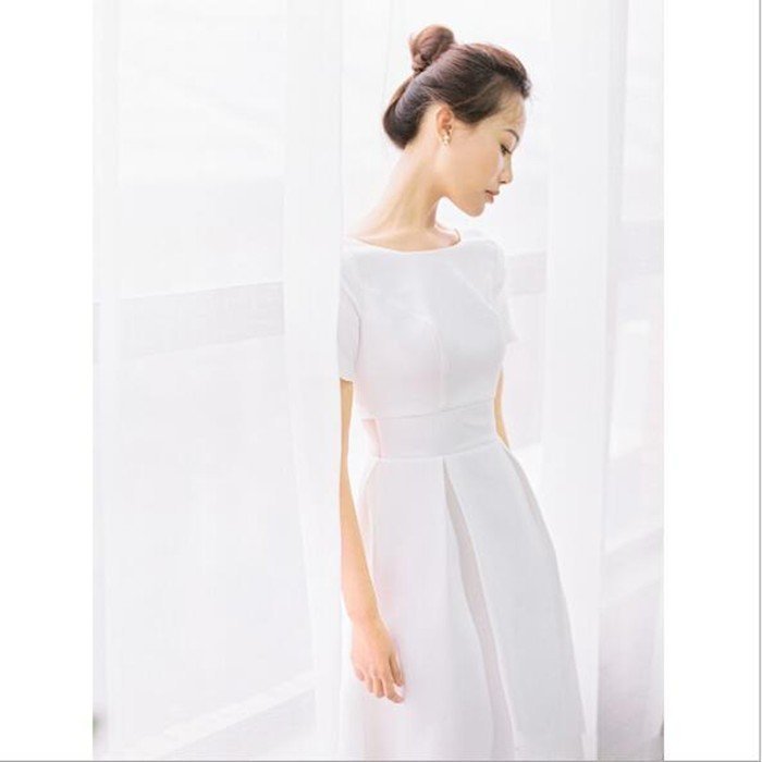 半袖 ミモレ丈 ウェディグドレス 二次会 花嫁 パーティドレス 結婚式 白 ワンピース 演奏会 大きいサイズ 小さいサイズ ドレス 発表会 安い 前撮り