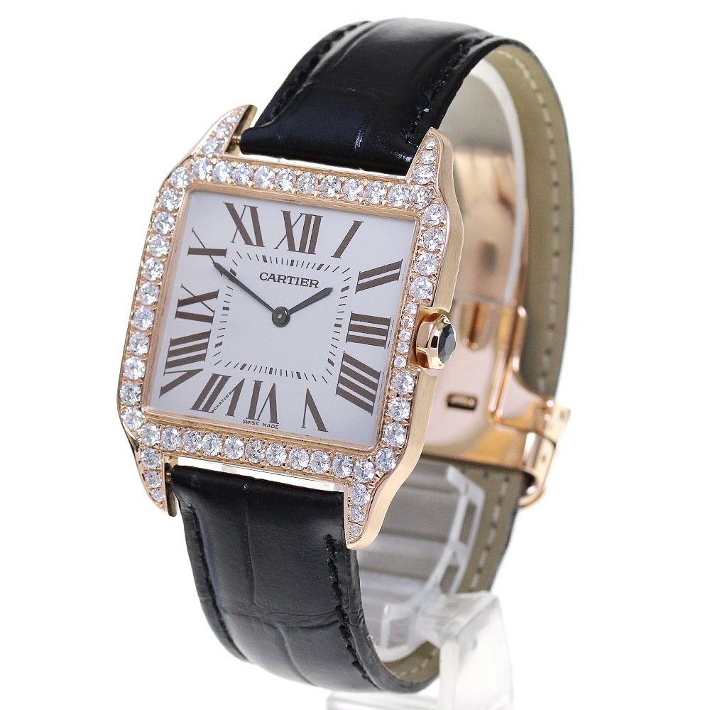 カルティエ CARTIER W2006951 サントスデュモン LM K18PG アフターダイヤベゼル 手巻き メンズ 良品 _816775【中古】