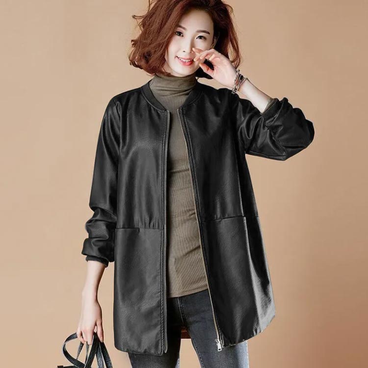 レザーコートレザージャケットロングコートブルゾンノーカラーレディースアウターPUレザー軽量シンプルゆったり大きいサイズお洒落キレイめ304050