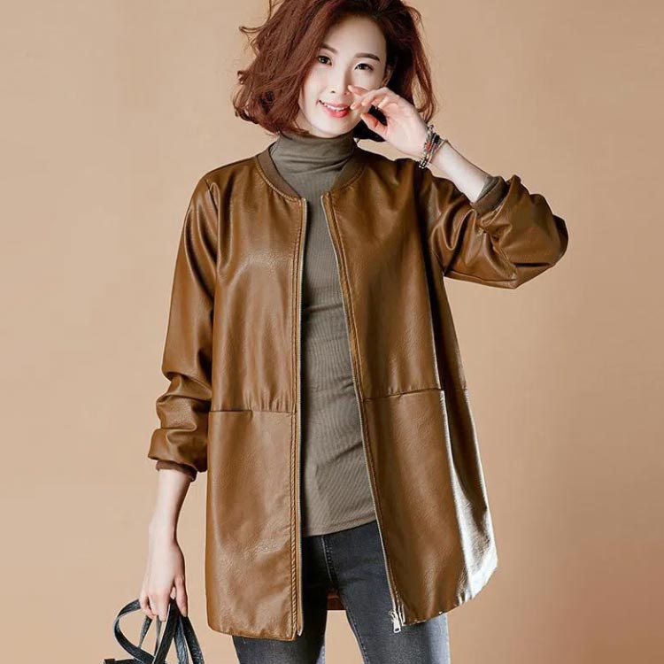 レザーコートレザージャケットロングコートブルゾンノーカラーレディースアウターPUレザー軽量シンプルゆったり大きいサイズお洒落キレイめ304050