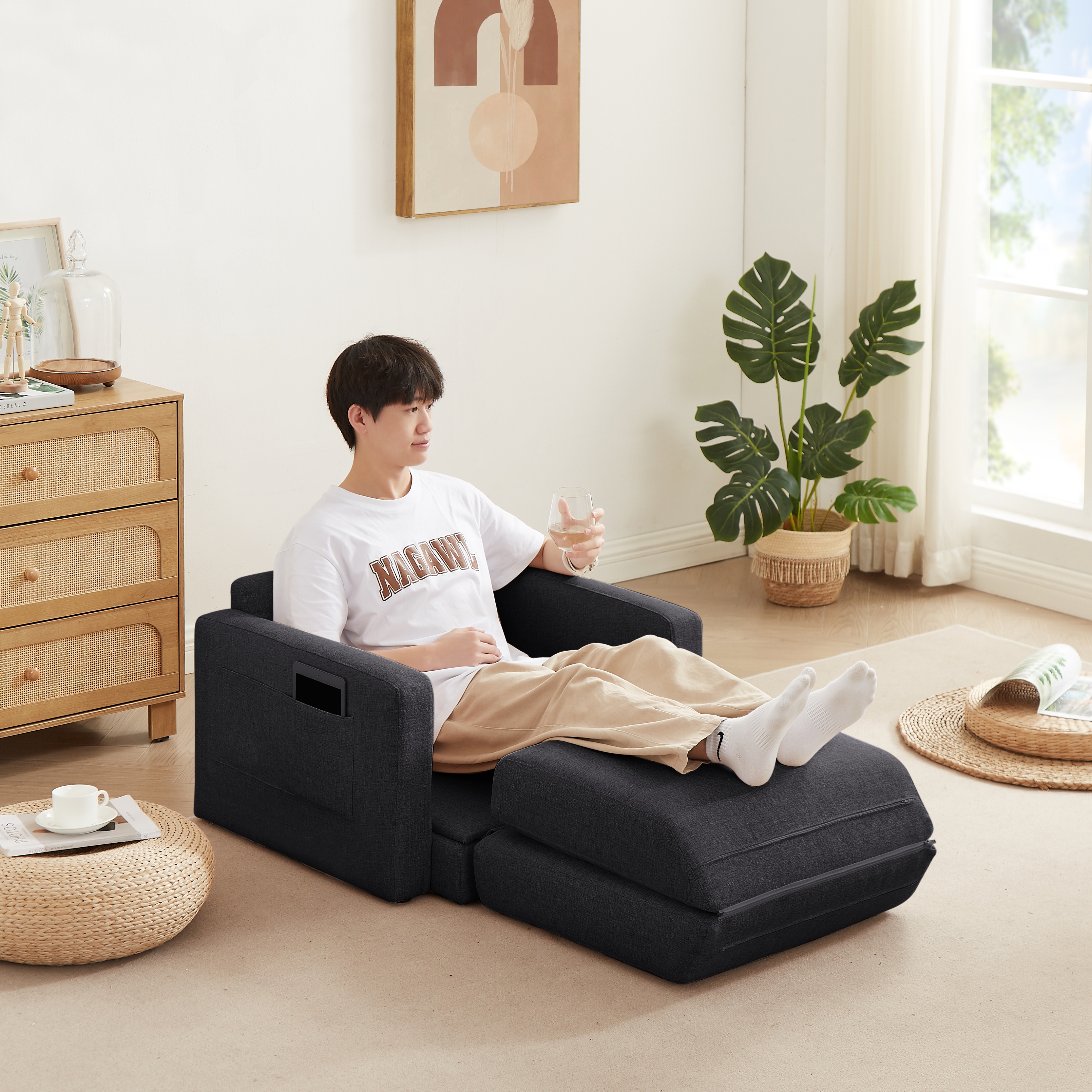 397ソファーベッド 折りたたみベッド ローソファー シングルソファーベッド 座面開閉式 ソファーけ コンパクトソファーベッド フロアソファ