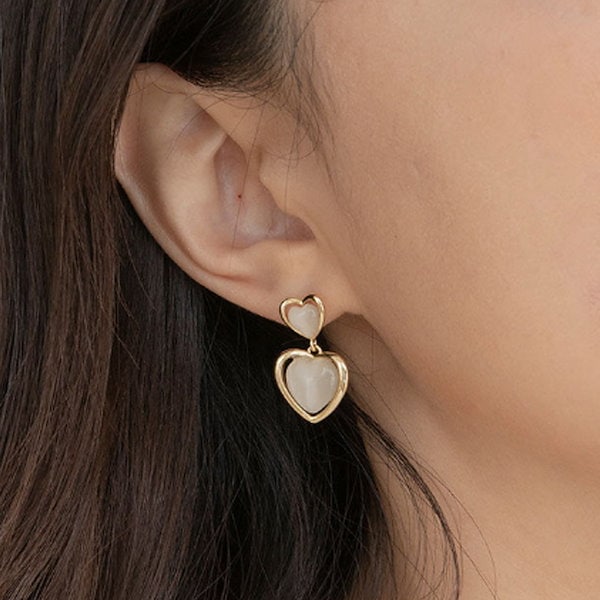 ピアス [PRIMAUTE] heart drop long earring Qoo10] primaute [カンミナ着用][韓国ファッションジュエ