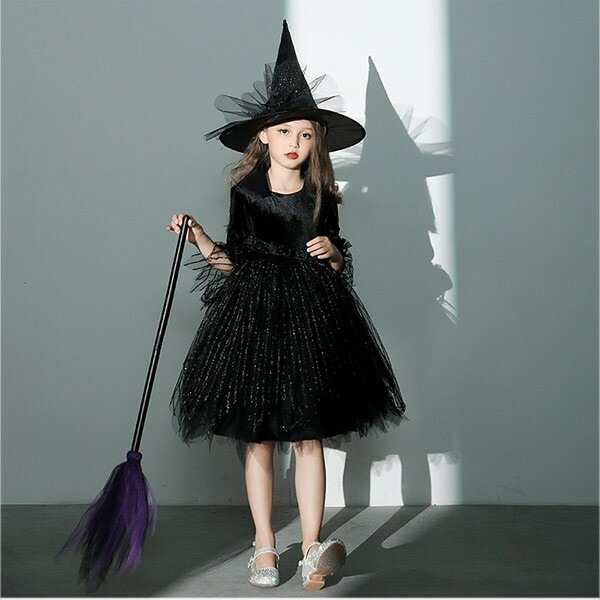 コスプレ 衣装 キッズ 子供服 ハロウィン 魔女 ウィッチ 女の子 ワンピース パフスリーブ 長袖 帽子 ひざ丈 黒魔女 ヴィランズ コスプレ衣装 コスチューム 可愛い パーティ イベン 仮装 ブラッ コスプレ 衣装 キッズ 子供服 ハロウィン 魔女 ウィッチ 女の子 ワンピース パフスリーブ 長袖 帽子 ひざ丈 黒魔女 ヴィランズ コスプレ衣装 コスチューム 可愛い パーティ イベン 仮装 ブラッ