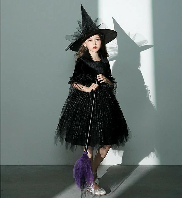 コスプレ 衣装 キッズ 子供服 ハロウィン 魔女 ウィッチ 女の子 ワンピース パフスリーブ 長袖 帽子 ひざ丈 黒魔女 ヴィランズ コスプレ衣装 コスチューム 可愛い パーティ イベン 仮装 ブラッ コスプレ 衣装 キッズ 子供服 ハロウィン 魔女 ウィッチ 女の子 ワンピース パフスリーブ 長袖 帽子 ひざ丈 黒魔女 ヴィランズ コスプレ衣装 コスチューム 可愛い パーティ イベン 仮装 ブラッ
