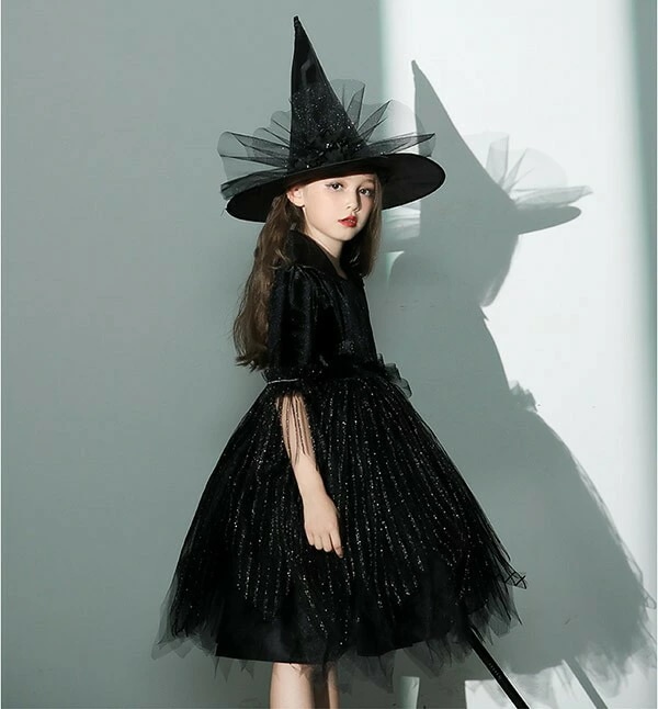 コスプレ 衣装 キッズ 子供服 ハロウィン 魔女 ウィッチ 女の子 ワンピース パフスリーブ 長袖 帽子 ひざ丈 黒魔女 ヴィランズ コスプレ衣装 コスチューム 可愛い パーティ イベン 仮装 ブラッ コスプレ 衣装 キッズ 子供服 ハロウィン 魔女 ウィッチ 女の子 ワンピース パフスリーブ 長袖 帽子 ひざ丈 黒魔女 ヴィランズ コスプレ衣装 コスチューム 可愛い パーティ イベン 仮装 ブラッ