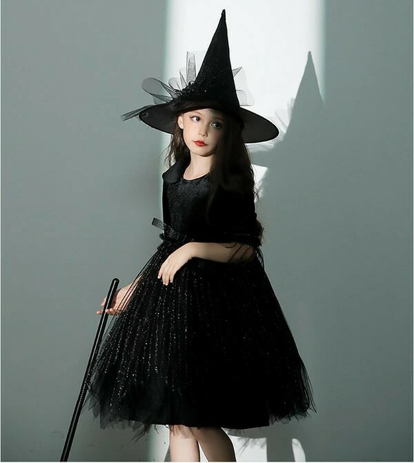 コスプレ 衣装 キッズ 子供服 ハロウィン 魔女 ウィッチ 女の子 ワンピース パフスリーブ 長袖 帽子 ひざ丈 黒魔女 ヴィランズ コスプレ衣装 コスチューム 可愛い パーティ イベン 仮装 ブラッ コスプレ 衣装 キッズ 子供服 ハロウィン 魔女 ウィッチ 女の子 ワンピース パフスリーブ 長袖 帽子 ひざ丈 黒魔女 ヴィランズ コスプレ衣装 コスチューム 可愛い パーティ イベン 仮装 ブラッ