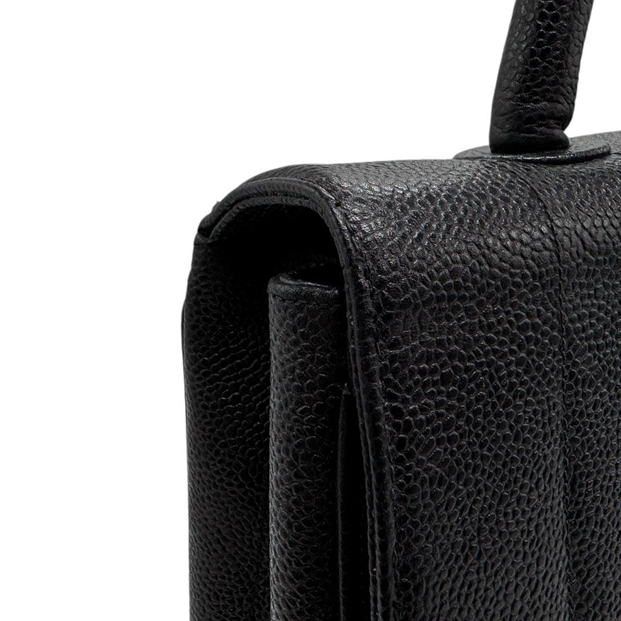 シャネル CHANEL ハンドバッグ マドモアゼル キャビアスキンレザー ブラック ゴールド レディース n0349