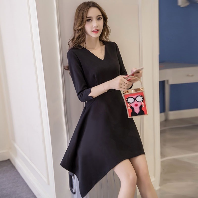 1683.Vネックイレギュラーヘムワンピース(ブラック)2019 春夏 sale フォーマル お呼ばれ パーティー お出かけ 通学 通勤 1683.Vネックイレギュラーヘムワンピース(ブラック)2019 春夏 sale フォーマル お呼ばれ パーティー お出かけ 通学 通勤