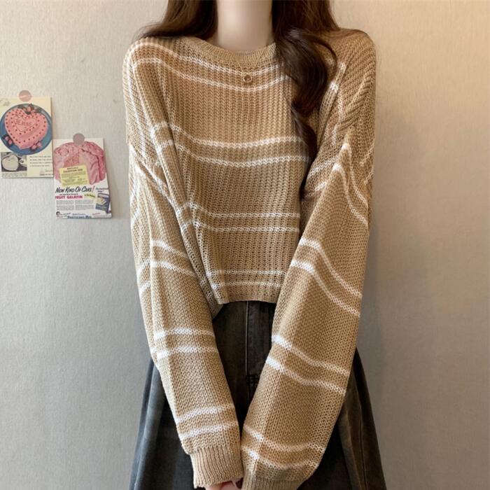 トップス ニット カットソー セーター ボーダー プルオーバー レディース エレガント 大人 可愛い きれいめ カジュアル フェミニン 長袖 ナチュラル 透け感 ベージュ ホワイト 白 ブルー 青 ブ