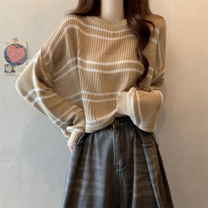 トップス ニット カットソー セーター ボーダー プルオーバー レディース エレガント 大人 可愛い きれいめ カジュアル フェミニン 長袖 ナチュラル 透け感 ベージュ ホワイト 白 ブルー 青 ブ
