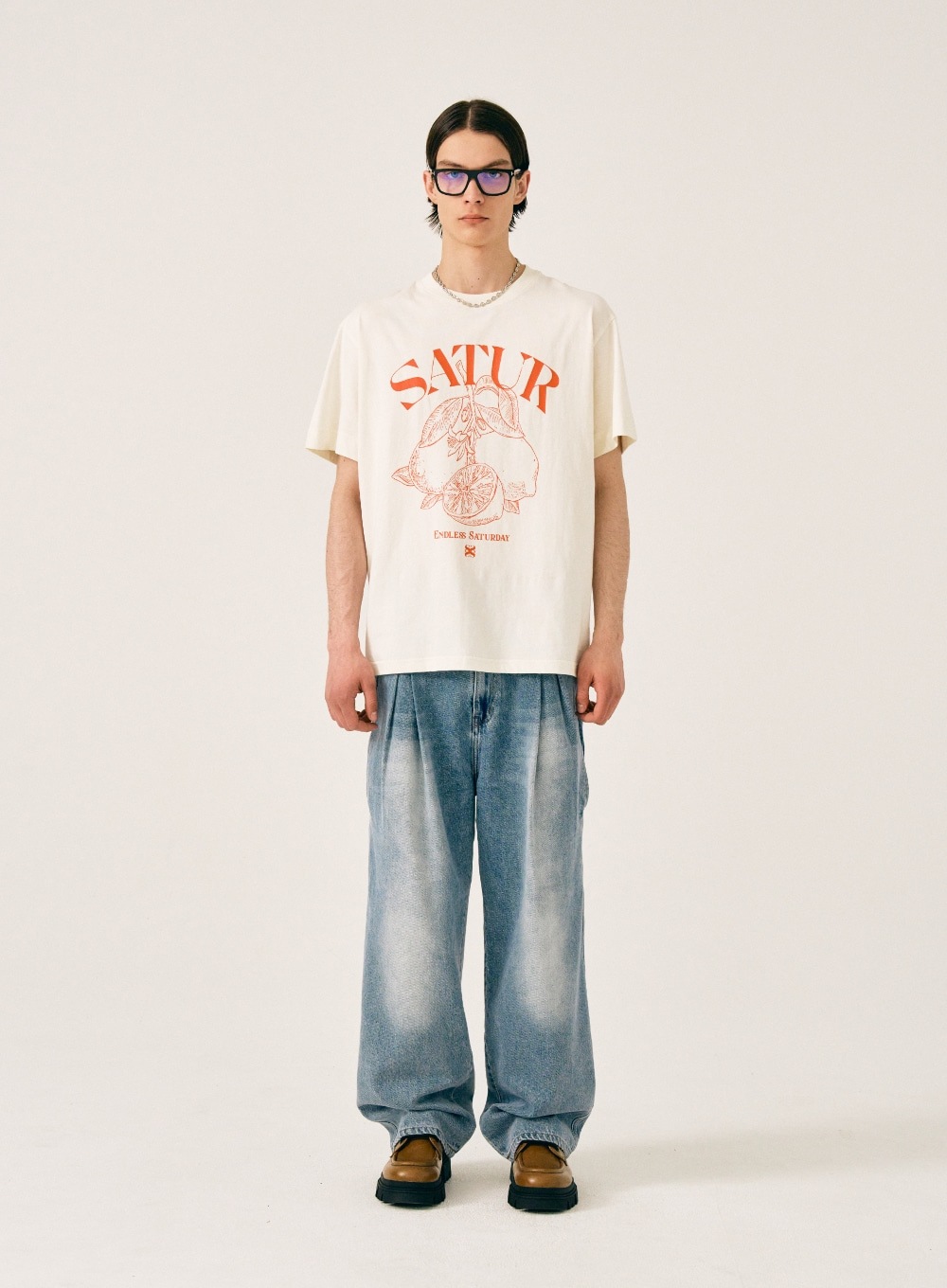 SATUR】 CAPRI CITRON DRAWING SUMMER GRAPHIC T-SHIRTS : CREAM
