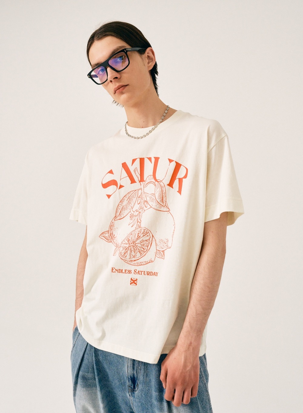 SATUR】 CAPRI CITRON DRAWING SUMMER GRAPHIC T-SHIRTS : CREAM