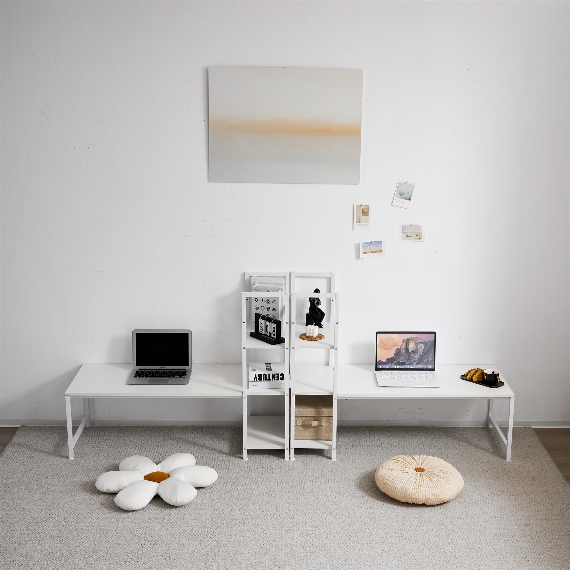 【国内発送,送.料無料】A142【新品登場】【ブラウン】H型PCデスク ロータイプ一体型 ラック付き デスク ワークデスク 木製 学習デスク