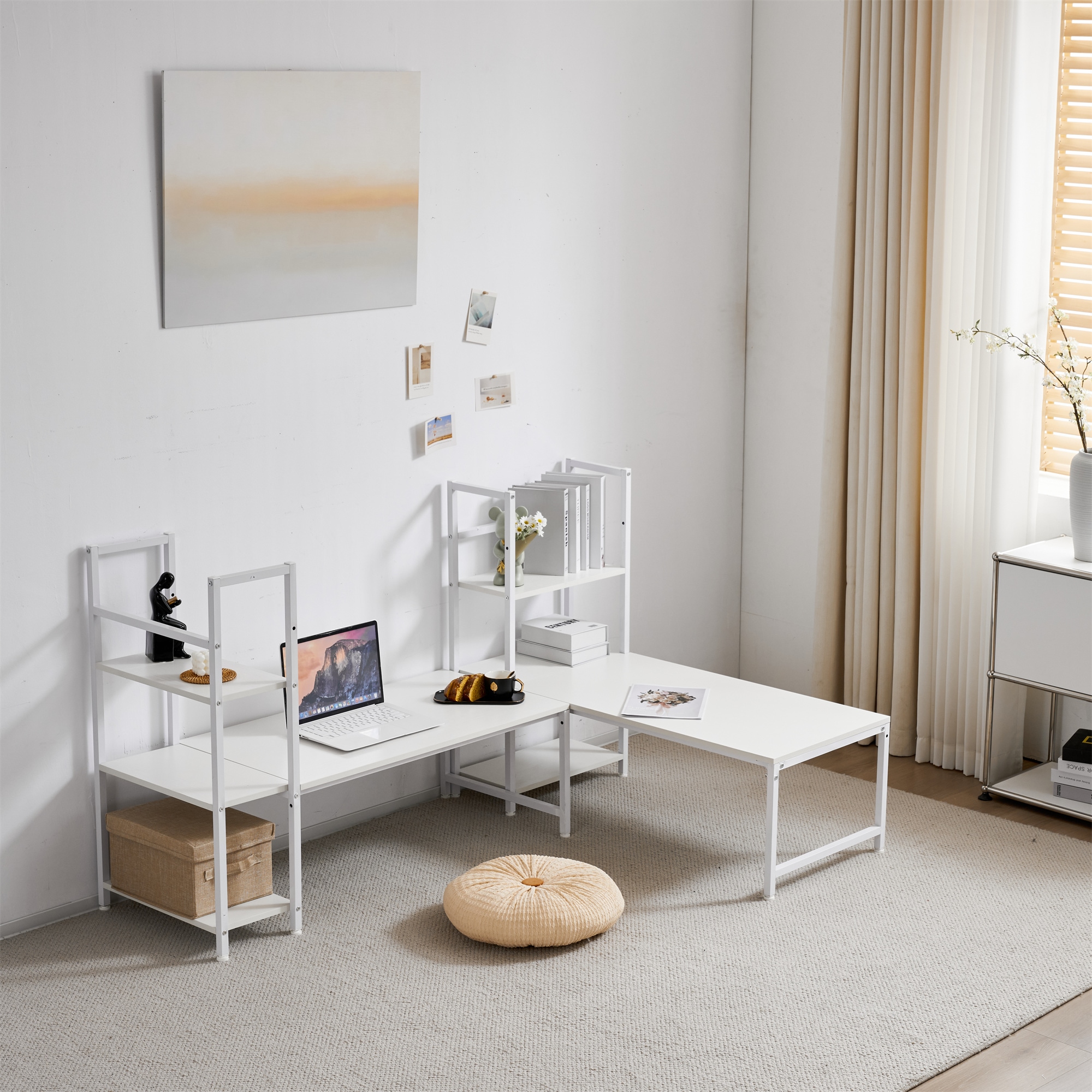 【国内発送,送.料無料】A142【新品登場】【ブラウン】H型PCデスク ロータイプ一体型 ラック付き デスク ワークデスク 木製 学習デスク