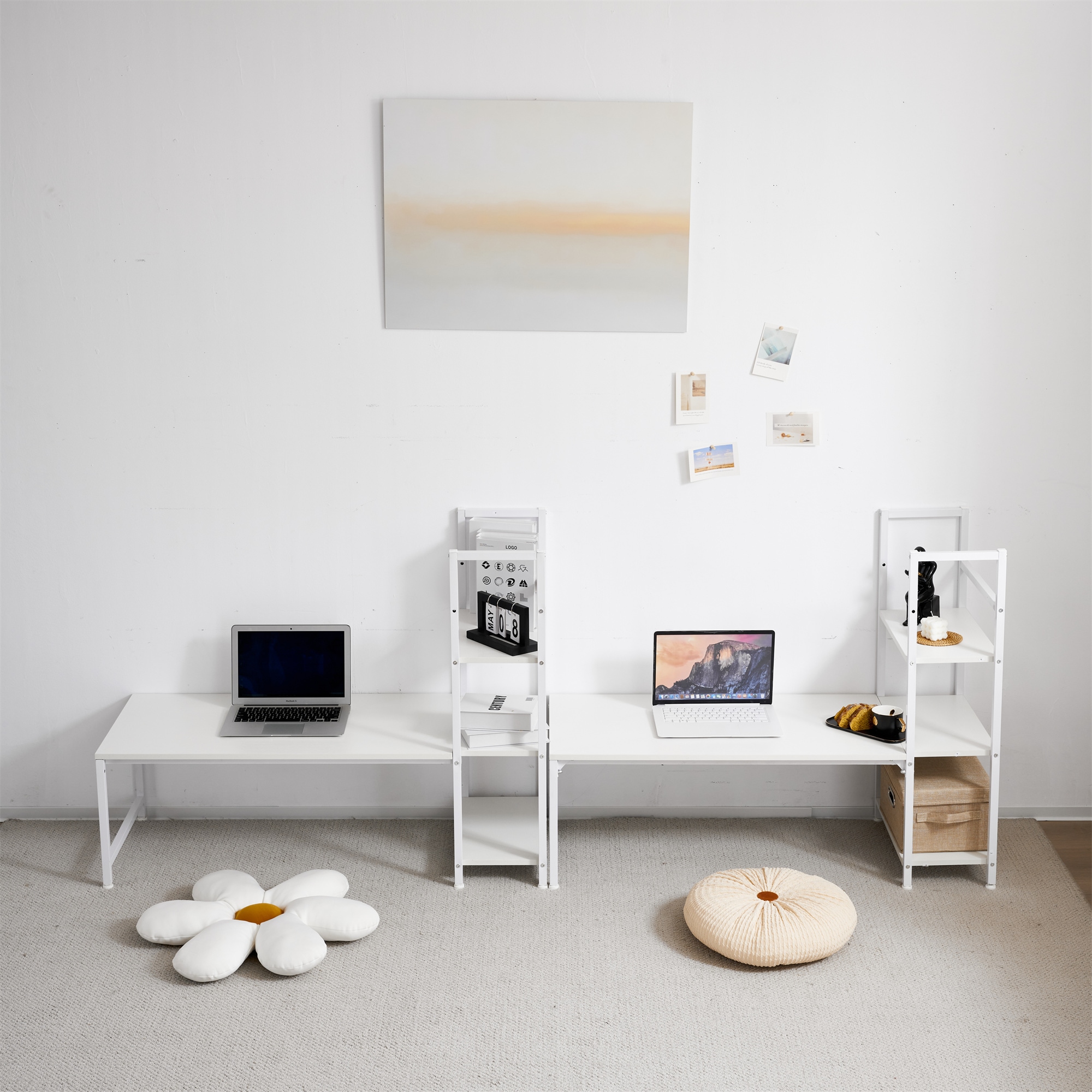 【国内発送,送.料無料】A142【新品登場】【ブラウン】H型PCデスク ロータイプ一体型 ラック付き デスク ワークデスク 木製 学習デスク