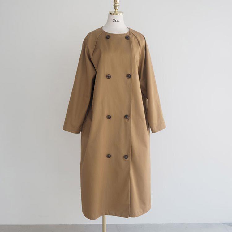 トレンチコートノーカラーレディーススプリングコート長袖ロングコート春コートバックタック春秋アウター上着チェスターコートゆった