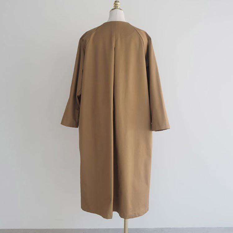 トレンチコートノーカラーレディーススプリングコート長袖ロングコート春コートバックタック春秋アウター上着チェスターコートゆった