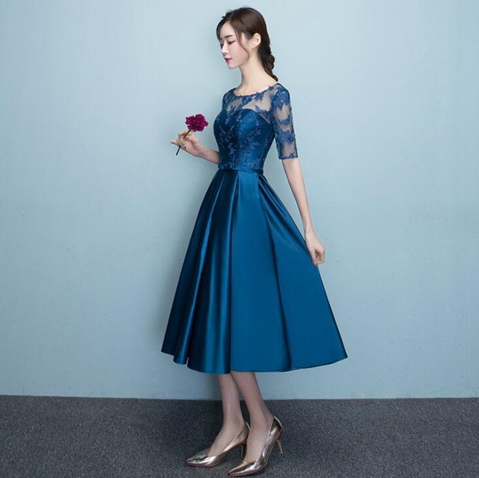 パーティードレス 結婚式 ワンピース ミモレ丈　レース＆刺繍結婚式 ワンピース ドレス 二次会 結婚式ドレス お呼ばれドレス ニ次会 フォーマル セレブ二次会 パーティ 2次会 パーティードレス フォ