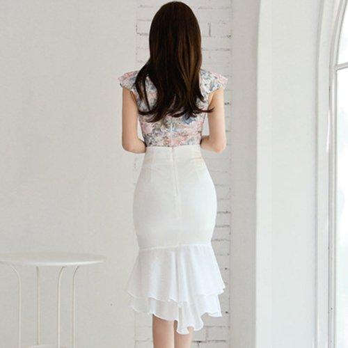 キャバドレス ナイトドレス ミディアムドレス セットアップ ツーピース マーメイドライン フリル 花柄 レース デコルテ レディース グラシア