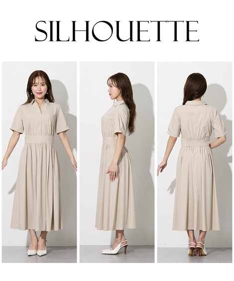 ロング・マキシ丈/半袖 大きい胸専用 ウエストマークできる半袖シャツワンピース ロング・マキシ丈/半袖 大きい胸専用 ウエストマークできる半袖シャツワンピース