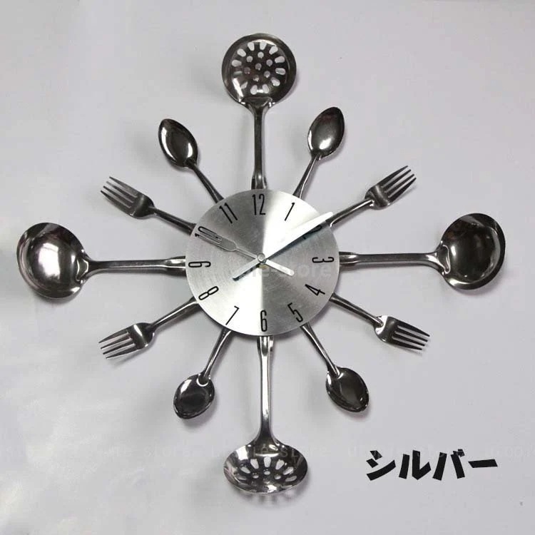 掛け時計 ウォールクロック 音がしない おしゃれ 北欧 アンティーク ナイフ フォーク 大型 キッチ