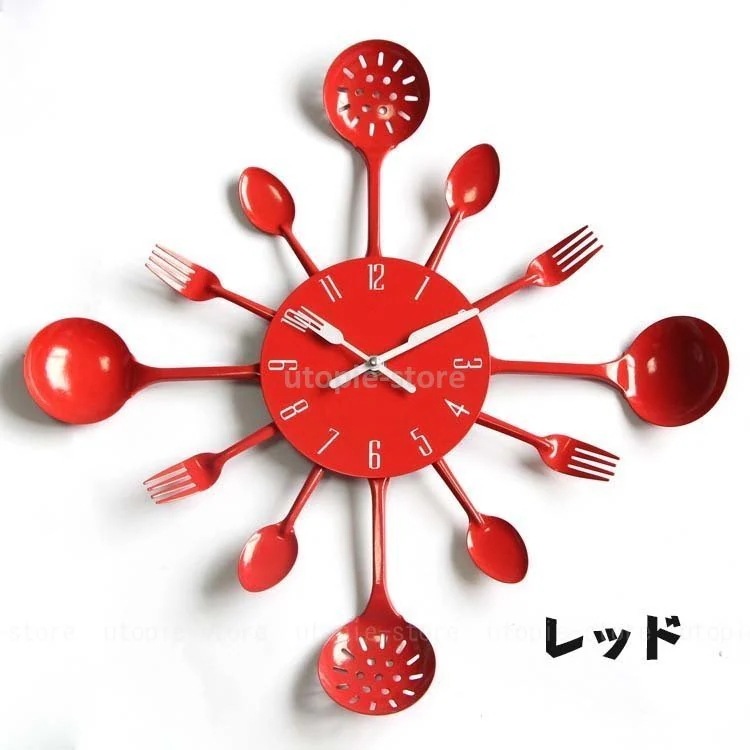 掛け時計 ウォールクロック 音がしない おしゃれ 北欧 アンティーク ナイフ フォーク 大型 キッチ