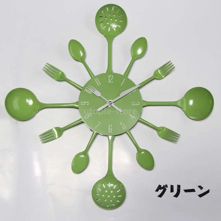 掛け時計 ウォールクロック 音がしない おしゃれ 北欧 アンティーク ナイフ フォーク 大型 キッチ