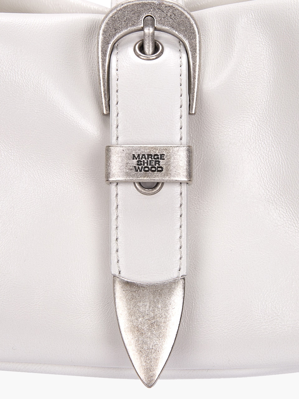 【MARGESHERWOOD】 BELTED HOBO MEDIUM : OFF WHITE GLOSSY PLAIN