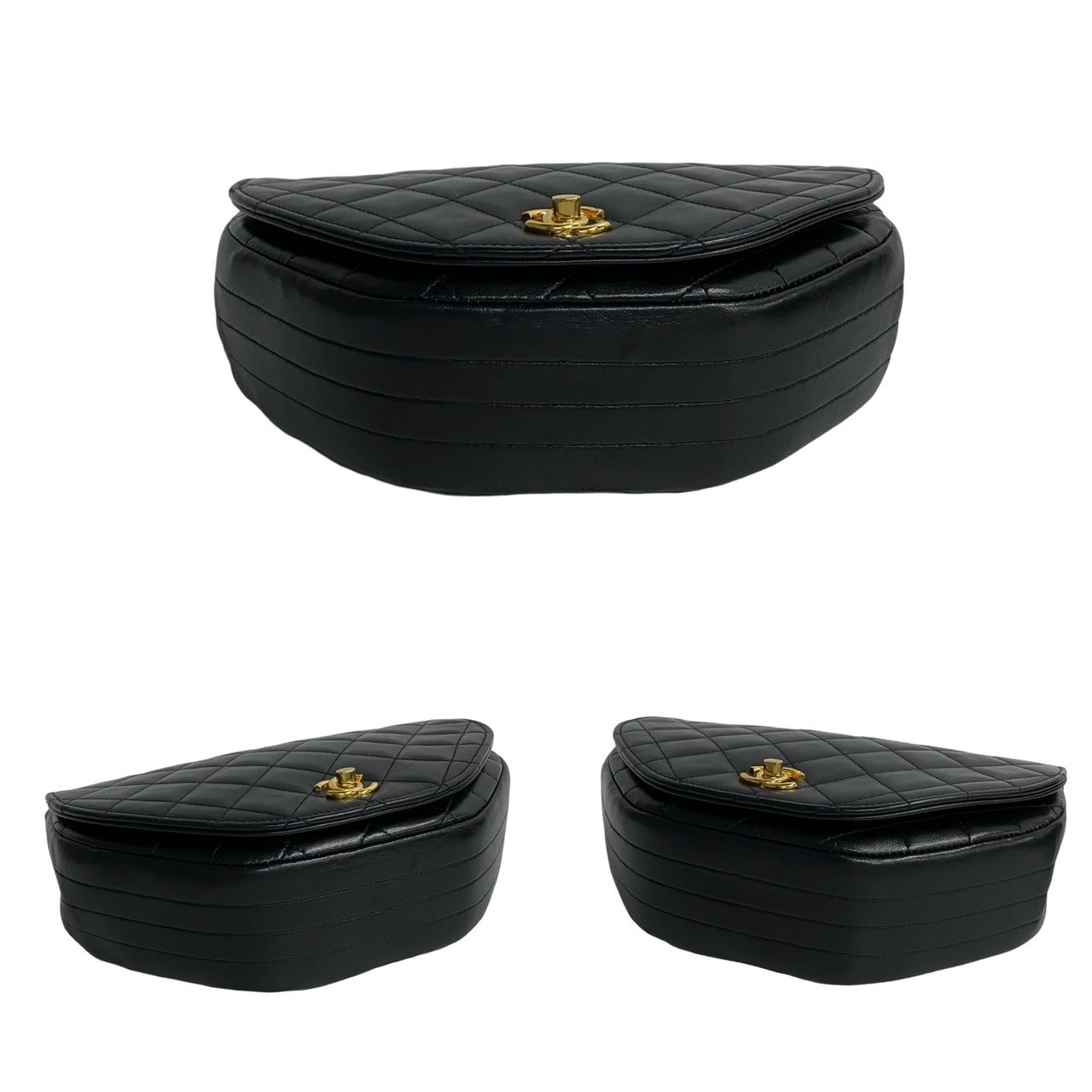 ヴィンテージ マトラッセ ココマークショルダーバッグ レザー ラムスキン ブラック 89080