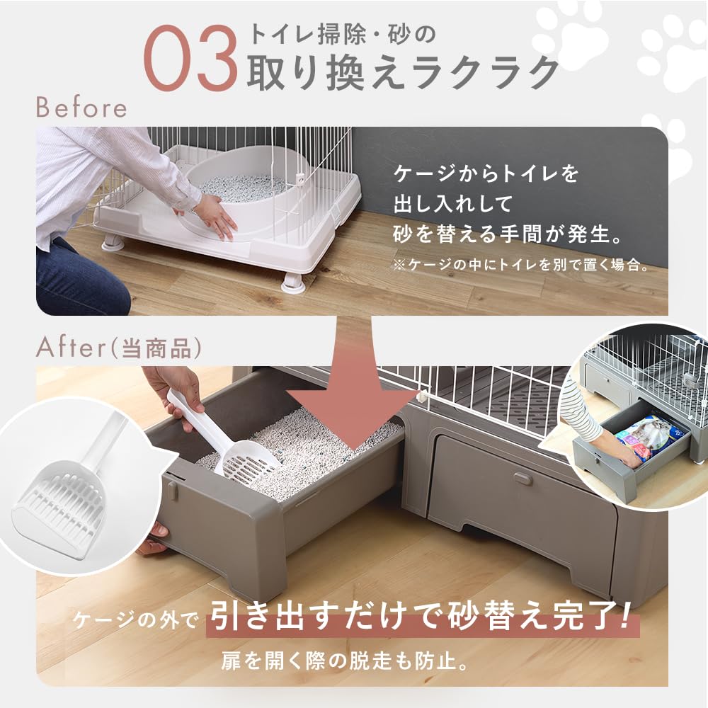 アイリスプラザ キャットケージ 猫 ケージ トイレ一体型 猫ケージ 3段(猫砂スコップ付き) グレー MB273