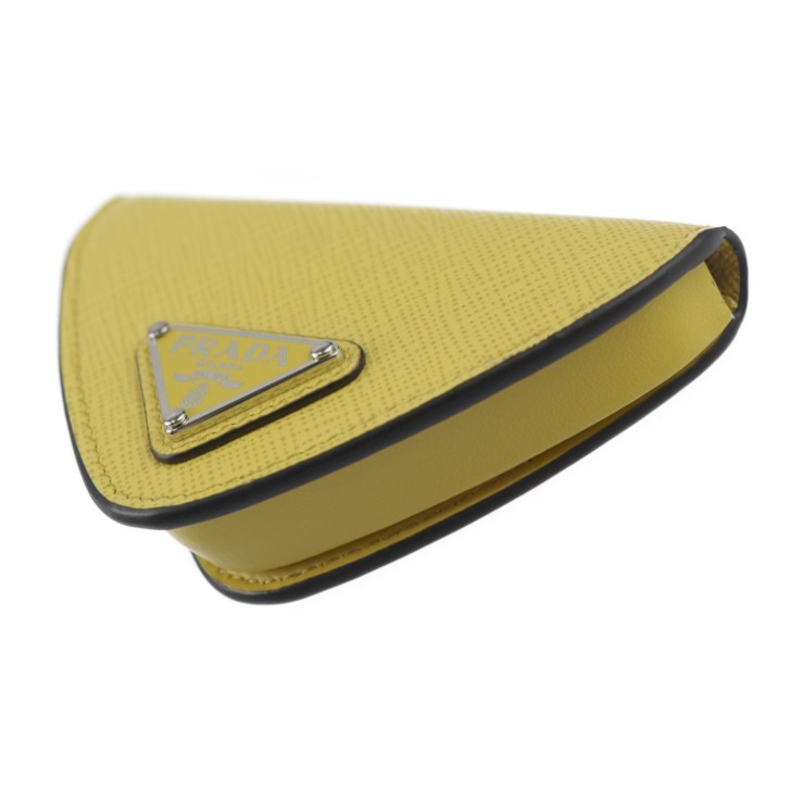 新品未使用展示品 PRADA プラダ コインケース 2MM004 小銭入れ サフィアーノレザー SOLE イエロー系 三角ロゴ【本物保証】