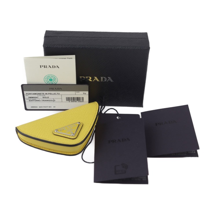 新品未使用展示品 PRADA プラダ コインケース 2MM004 小銭入れ サフィアーノレザー SOLE イエロー系 三角ロゴ【本物保証】