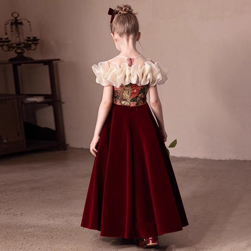 レッドガールステージホスト子供用パフォーマンス服フラワーガールウェディングドレスリトルガール誕生日プリンセスドレス レッドガールステージホスト子供用パフォーマンス服フラワーガールウェディングドレスリトルガール誕生日プリンセスドレス