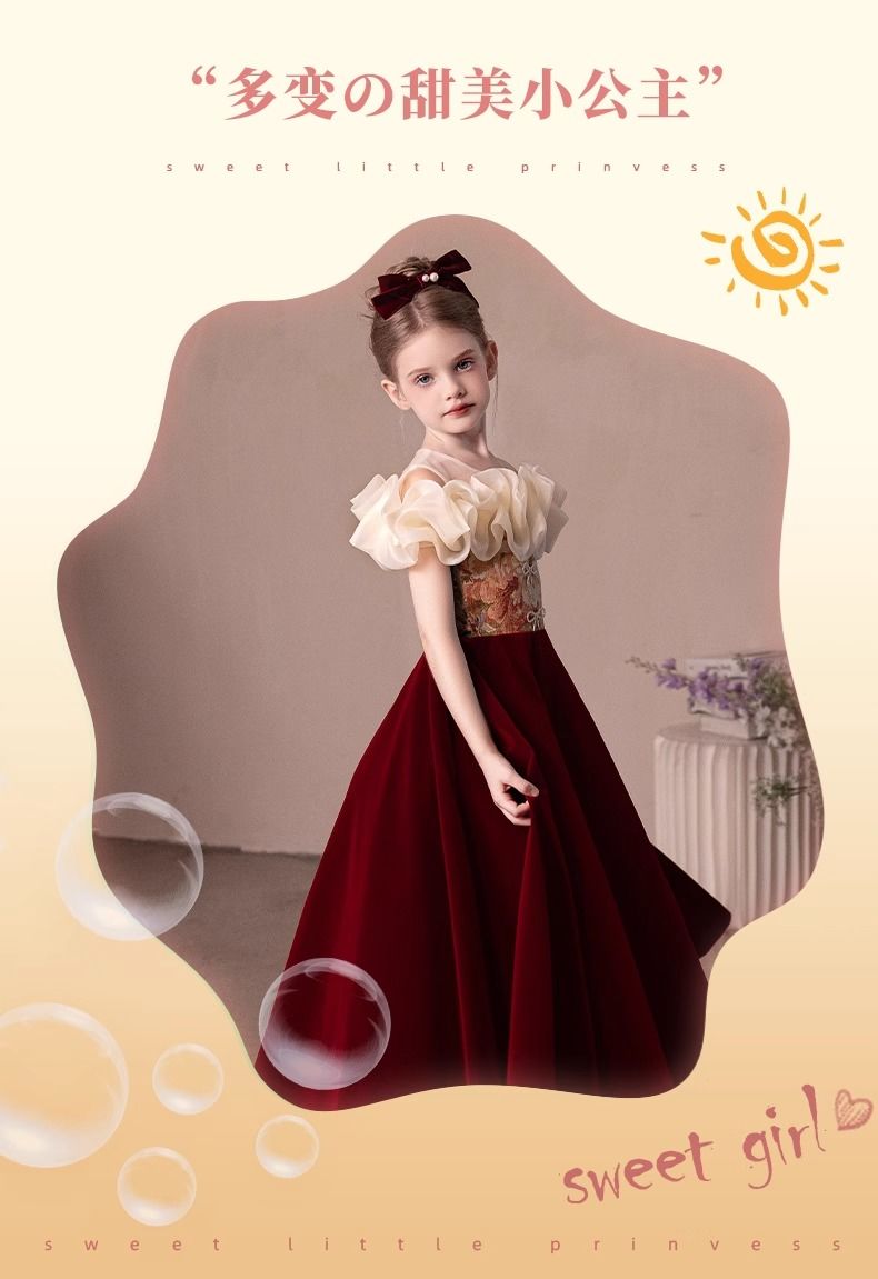 レッドガールステージホスト子供用パフォーマンス服フラワーガールウェディングドレスリトルガール誕生日プリンセスドレス レッドガールステージホスト子供用パフォーマンス服フラワーガールウェディングドレスリトルガール誕生日プリンセスドレス