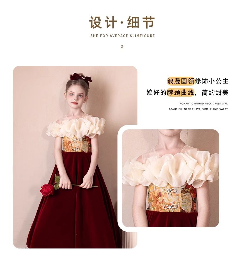 レッドガールステージホスト子供用パフォーマンス服フラワーガールウェディングドレスリトルガール誕生日プリンセスドレス レッドガールステージホスト子供用パフォーマンス服フラワーガールウェディングドレスリトルガール誕生日プリンセスドレス