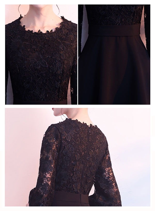 ピアノ発表会 黒 袖付き フォーマル ワンピース 小さいサイズ 大きいサイズ XS ドレス 大人 ピアノ 発表会 ロングドレス 演奏会 結婚式 母親 ドレス ロング パーティードレス丈 ミモレ丈 ブ